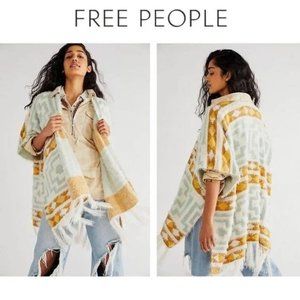 Free People boho Diamondback Cozy kimono OS one size cream mustard fringe